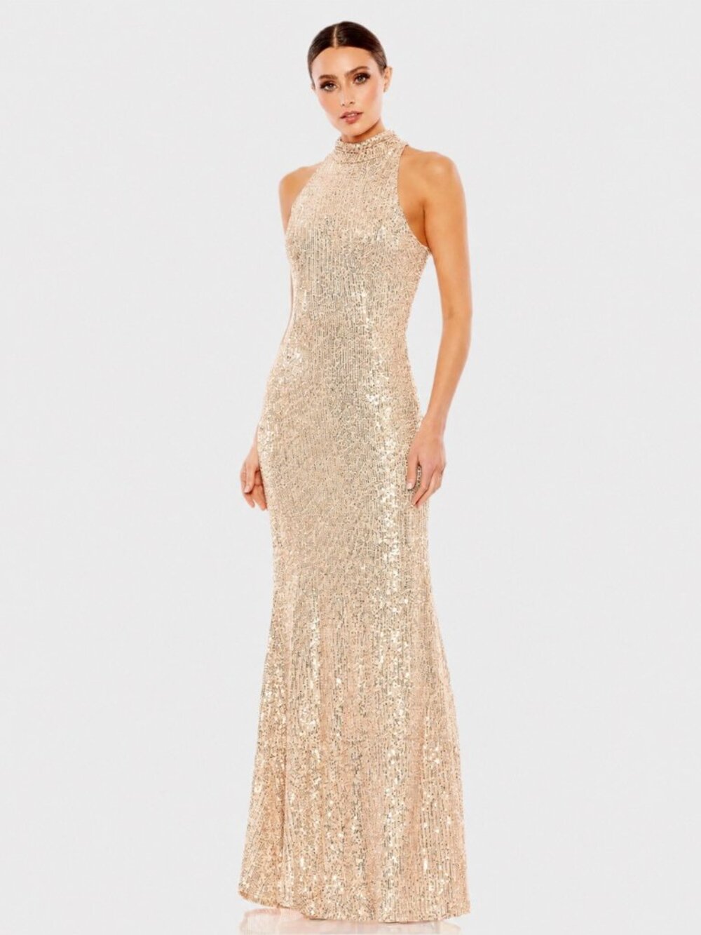 New MAC DUGGAL Size 8 Gold 11280 SEQUINED HALTER NECK Formal GOWN Dress